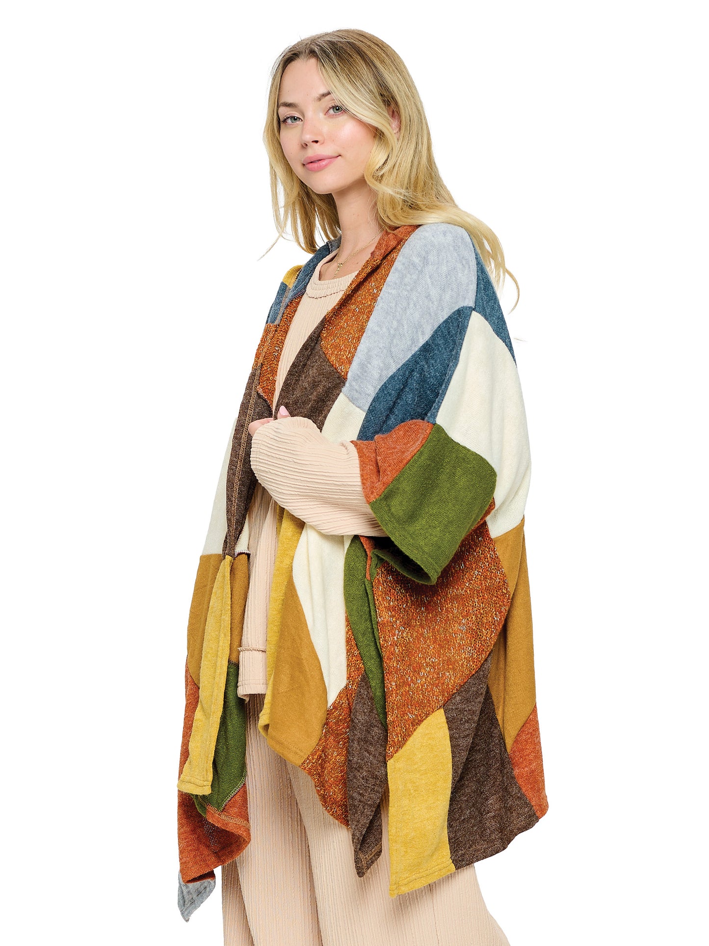 Wrap Hooded Multicolor Patchwork