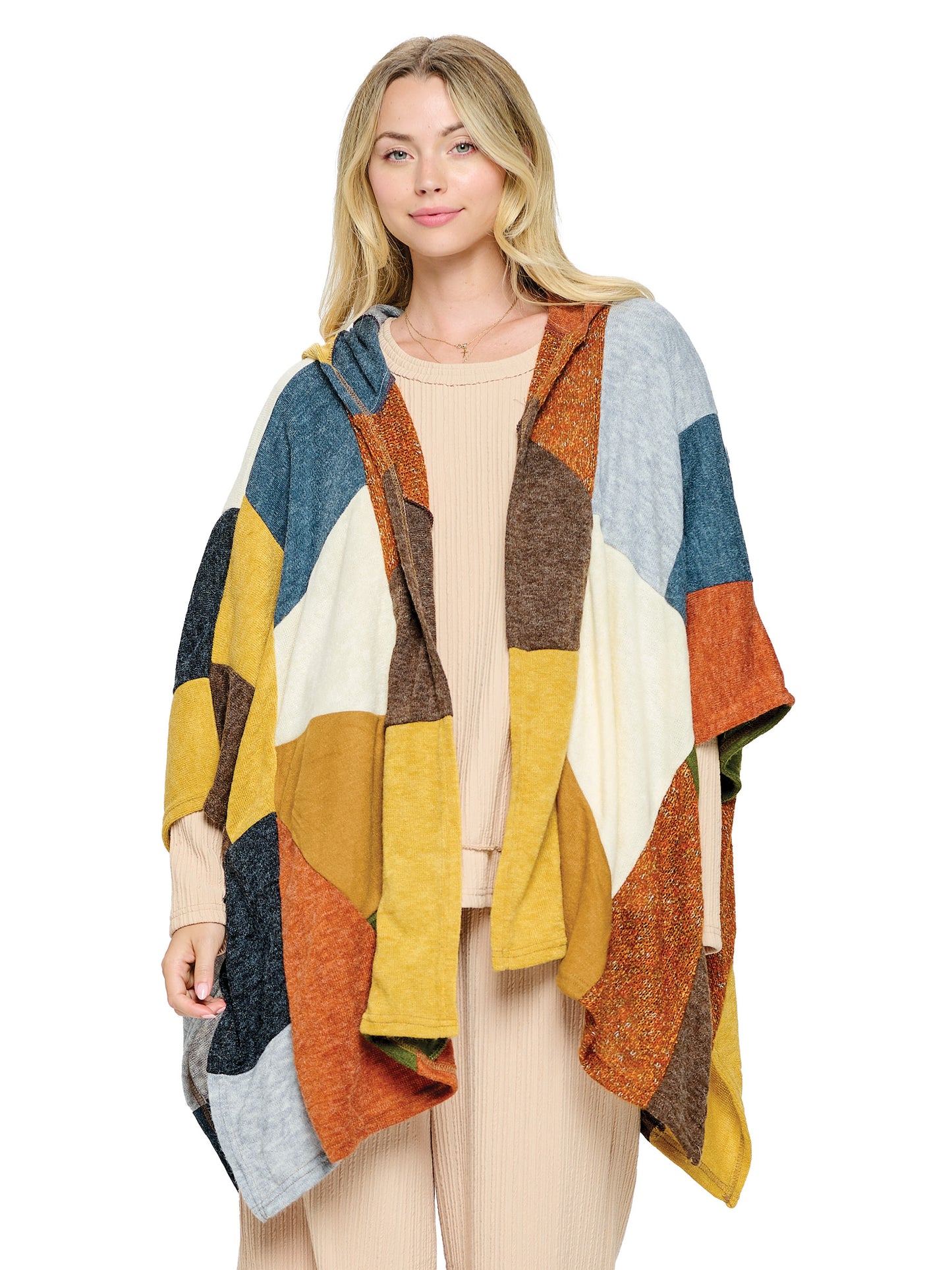 Wrap Hooded Multicolor Patchwork