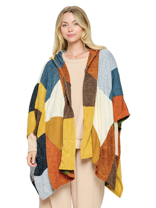 Wrap Hooded Multicolor Patchwork