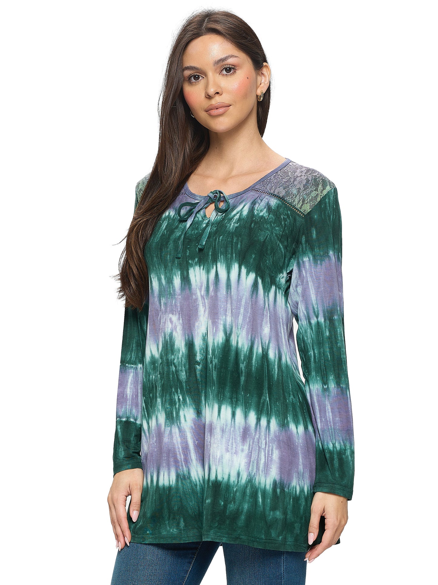 Top Tie Dye Boho Lace Up Casual