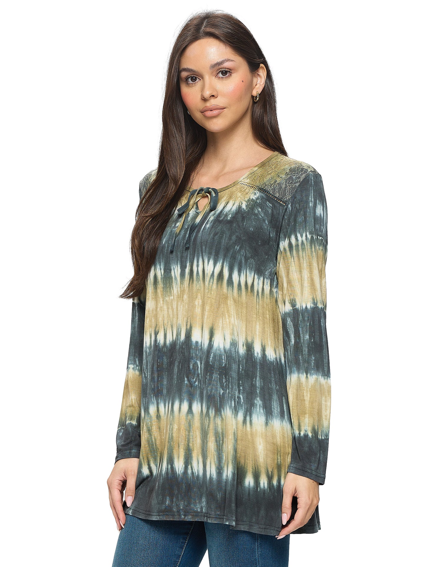 Top Tie Dye Boho Lace Up Casual