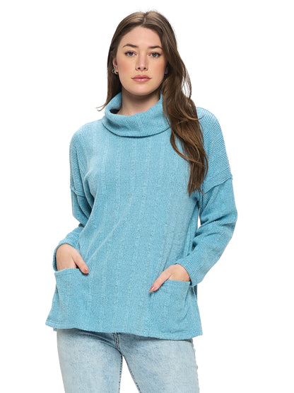 Top Turtle Neck Ribbed Oversized Pockets