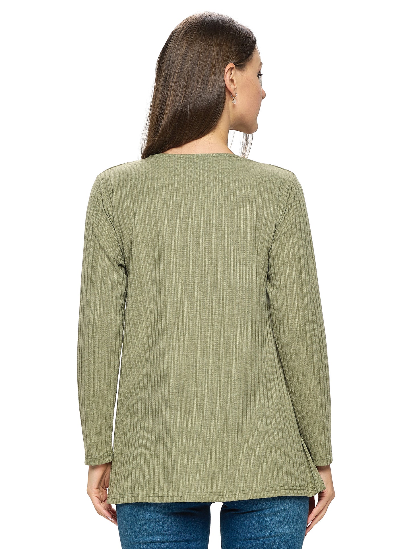 Top Casual Ribbed Knit Handstitch Details