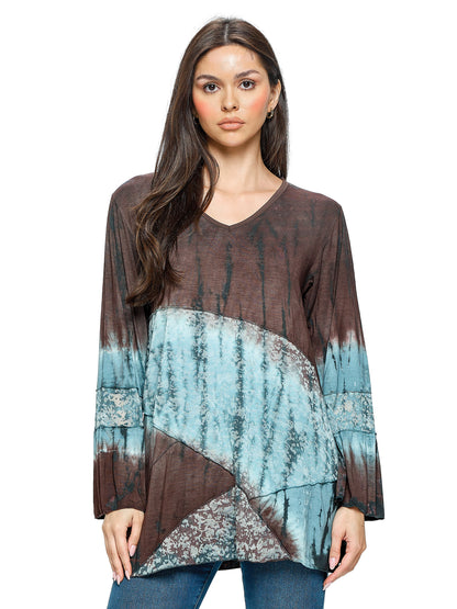 Tunic Top Boho Patchwork Tie Dye Burn out