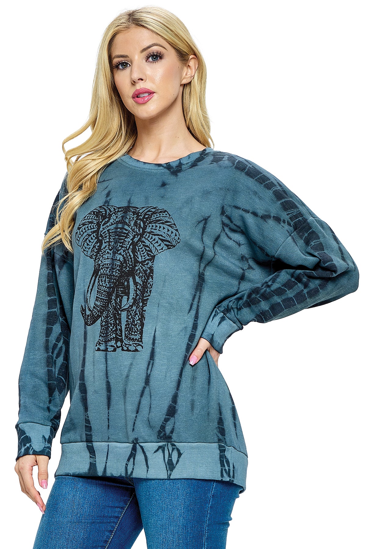 Pullover Top Boho Tie Dye Elephant Print