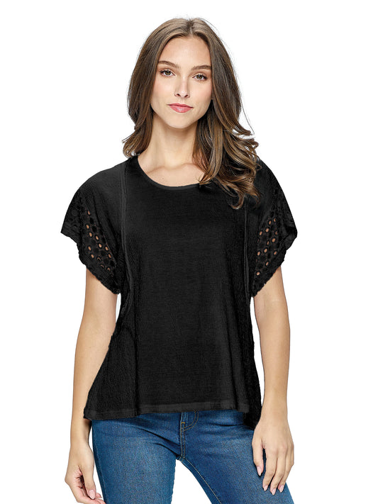 Top Casual Loose Fit Lace Sleeves