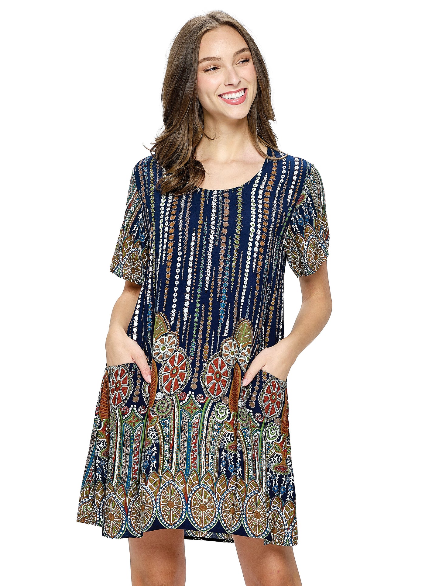 Dress Floral Loose Fit With Pockets