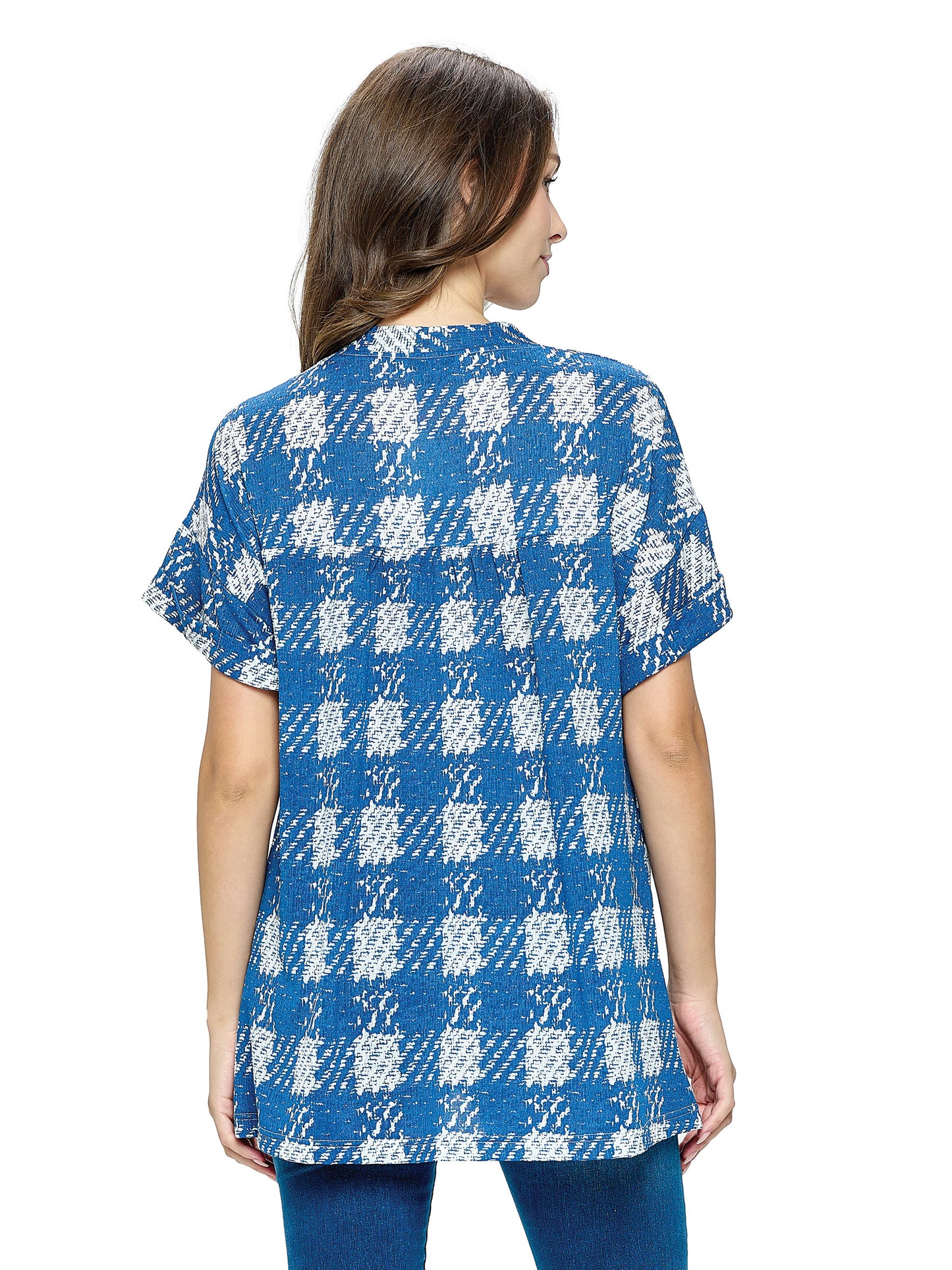 Blouse Button Up Checkered Pockets