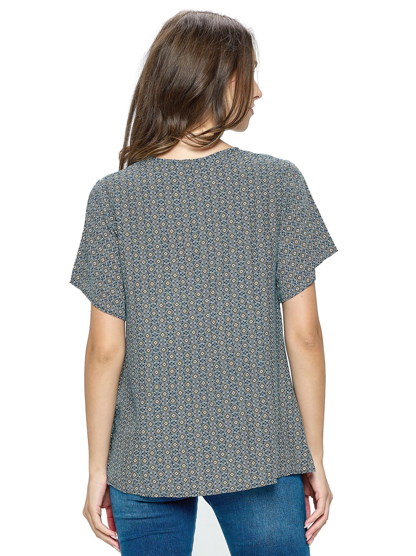 Teal Top Boho Geometric Print