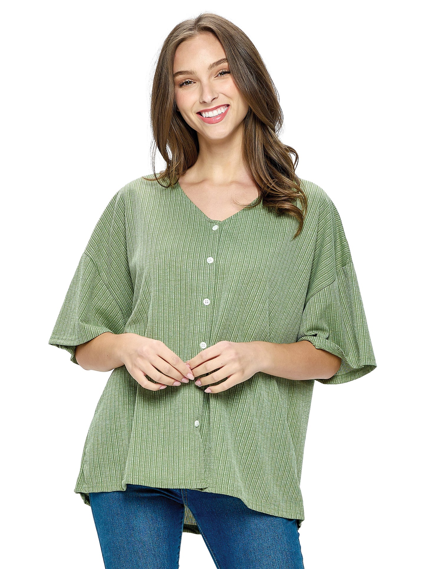 Blouse Button Up Ribbed Oversized