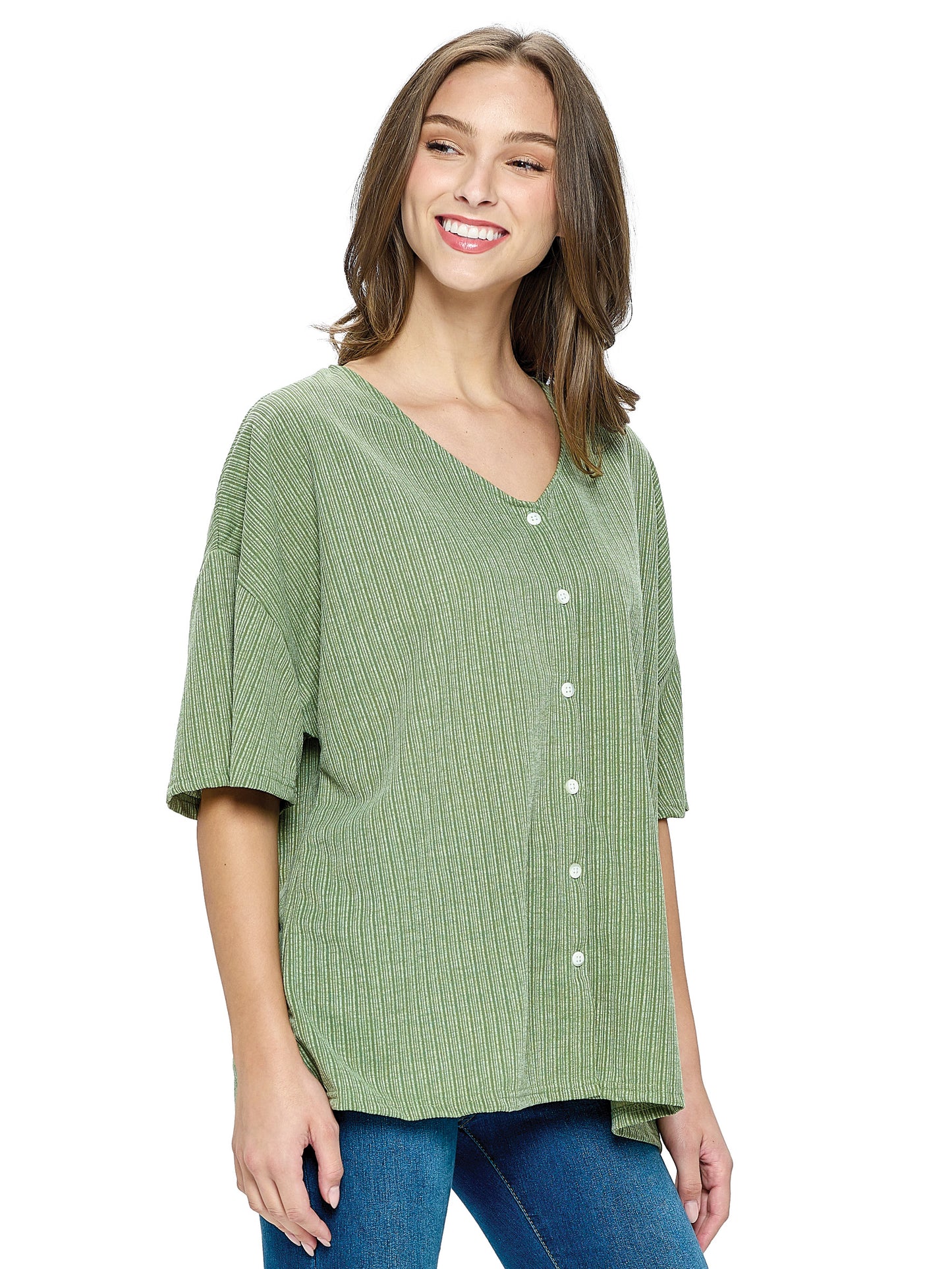 Blouse Button Up Ribbed Oversized