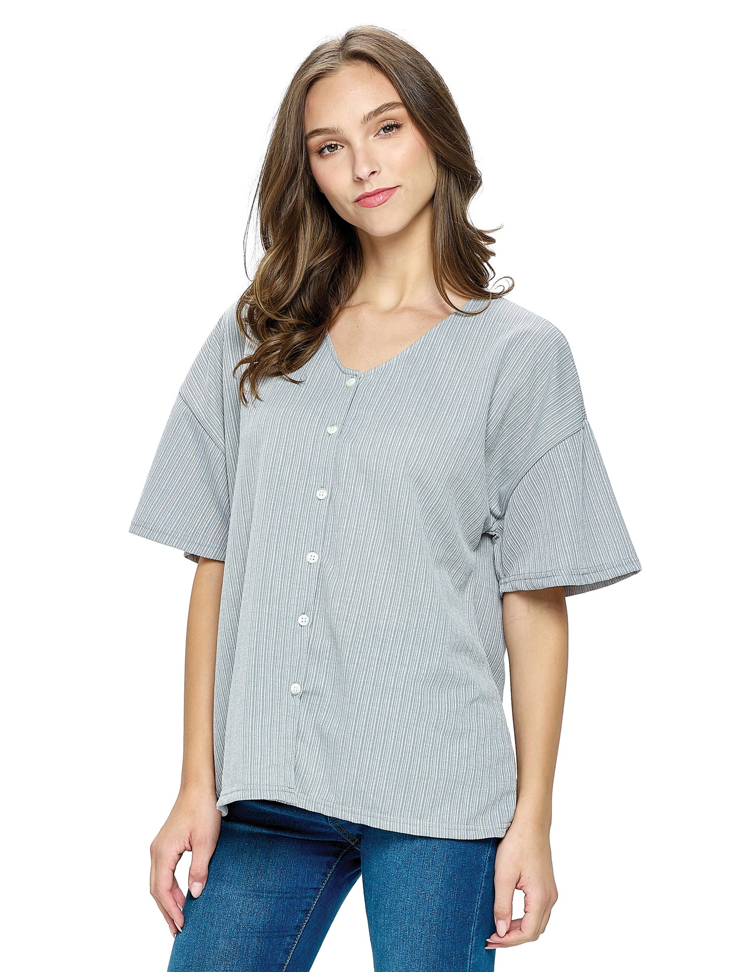 Blouse Button Up Ribbed Oversized