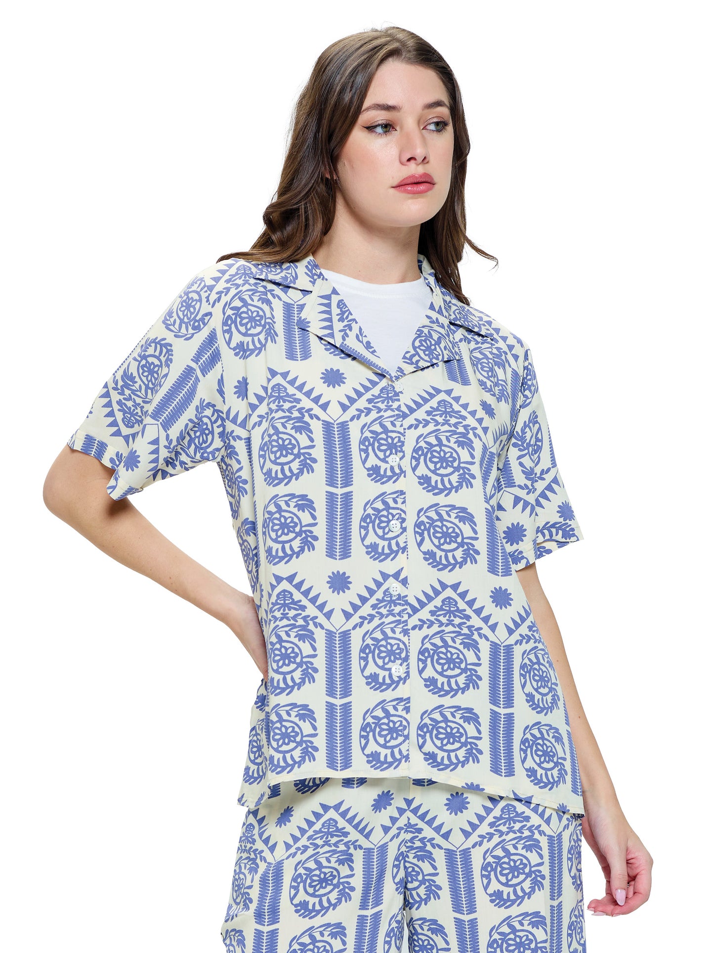 Button up Blouse Floral Tribal Print