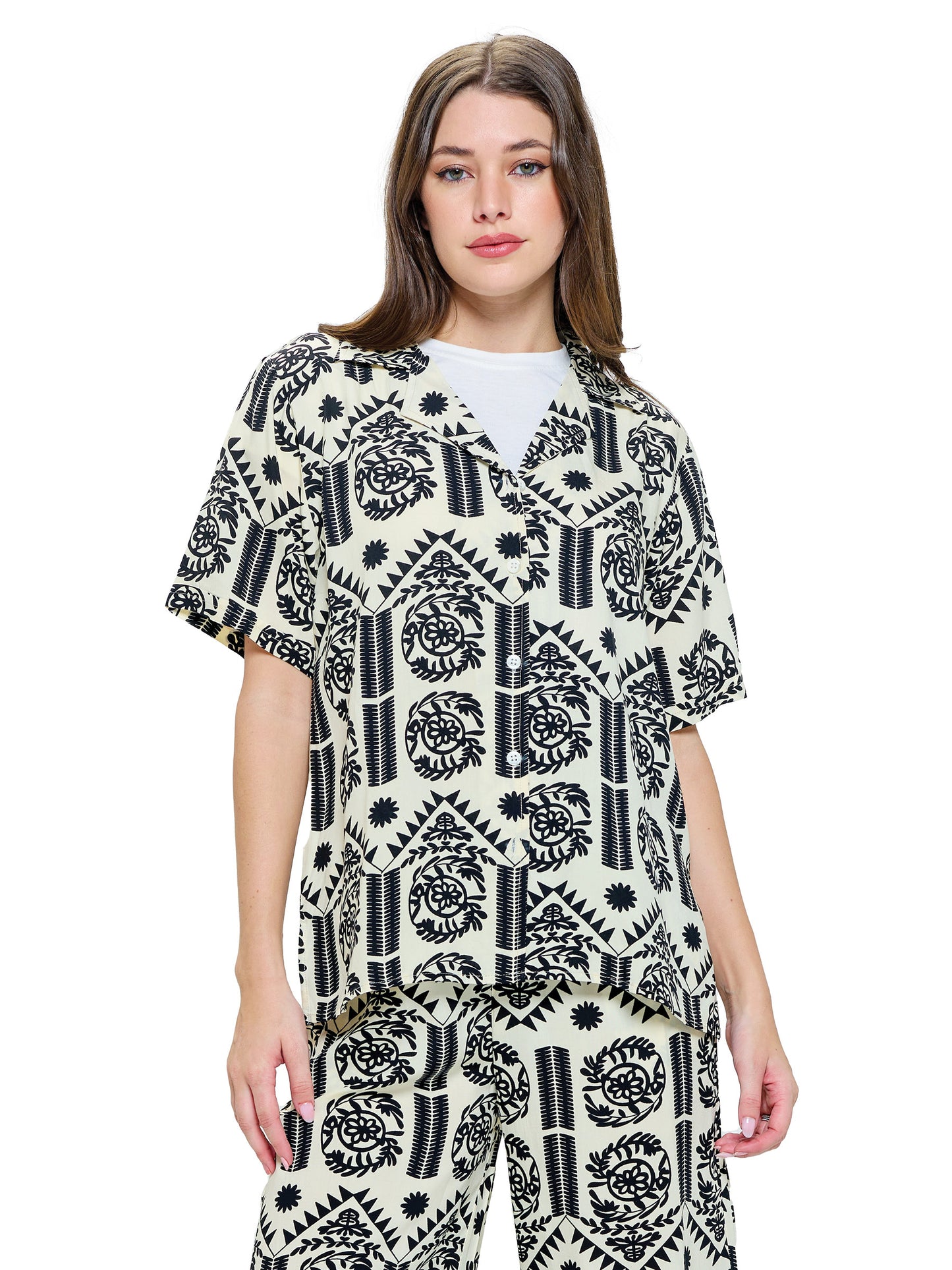 Button up Blouse Floral Tribal Print