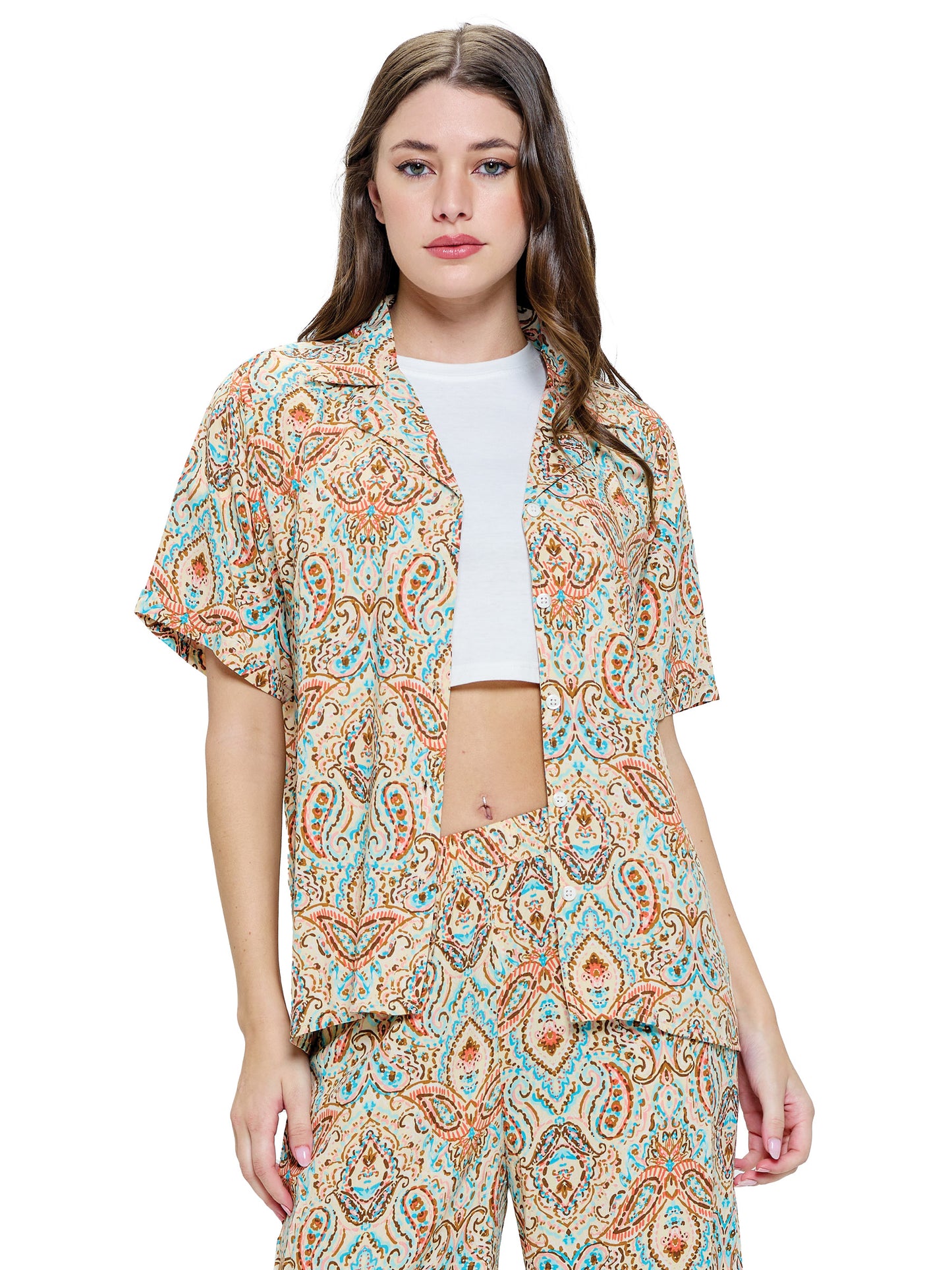 Button up Blouse Paisley Print Multi