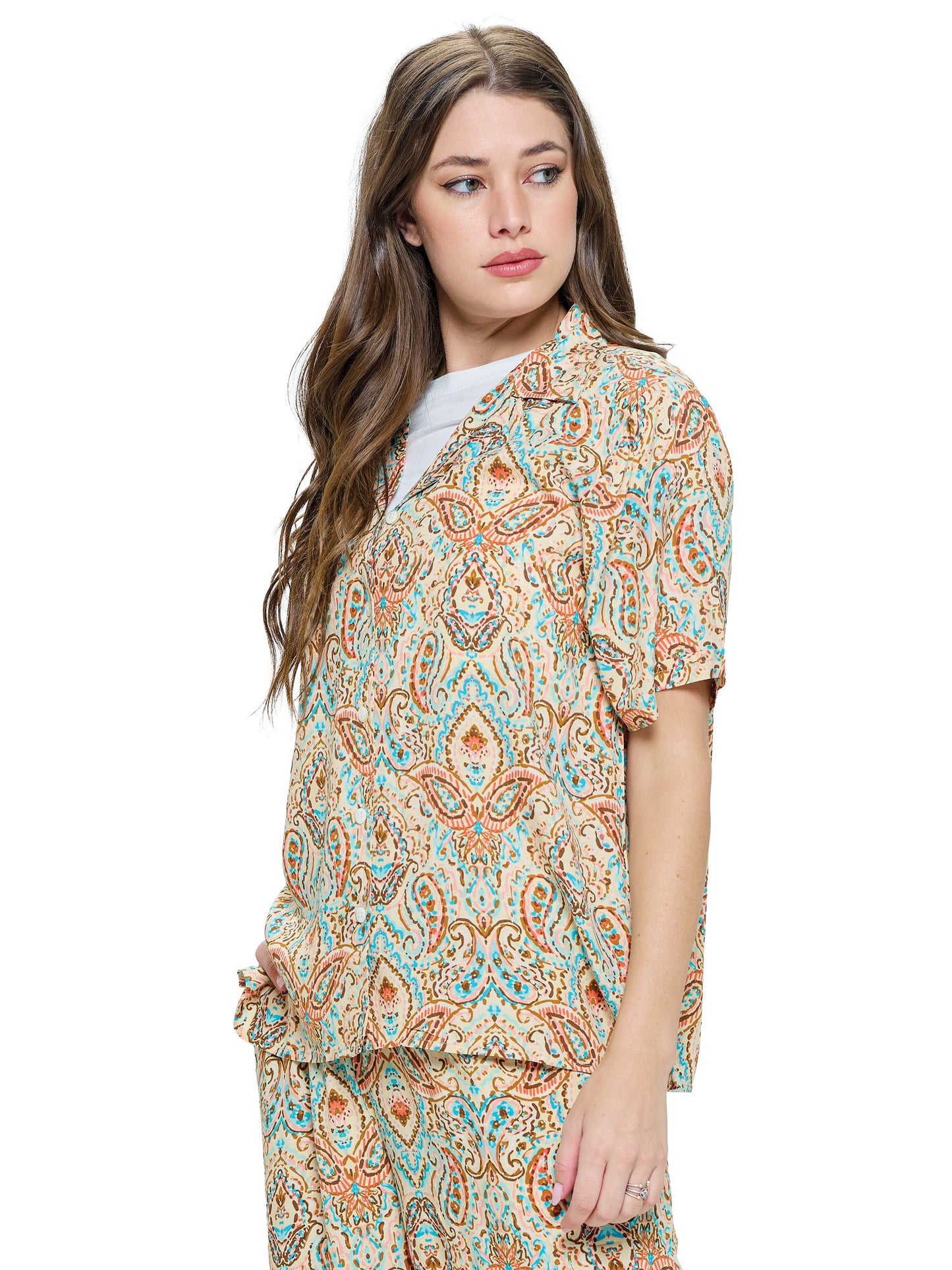 Button up Blouse Paisley Print Multi