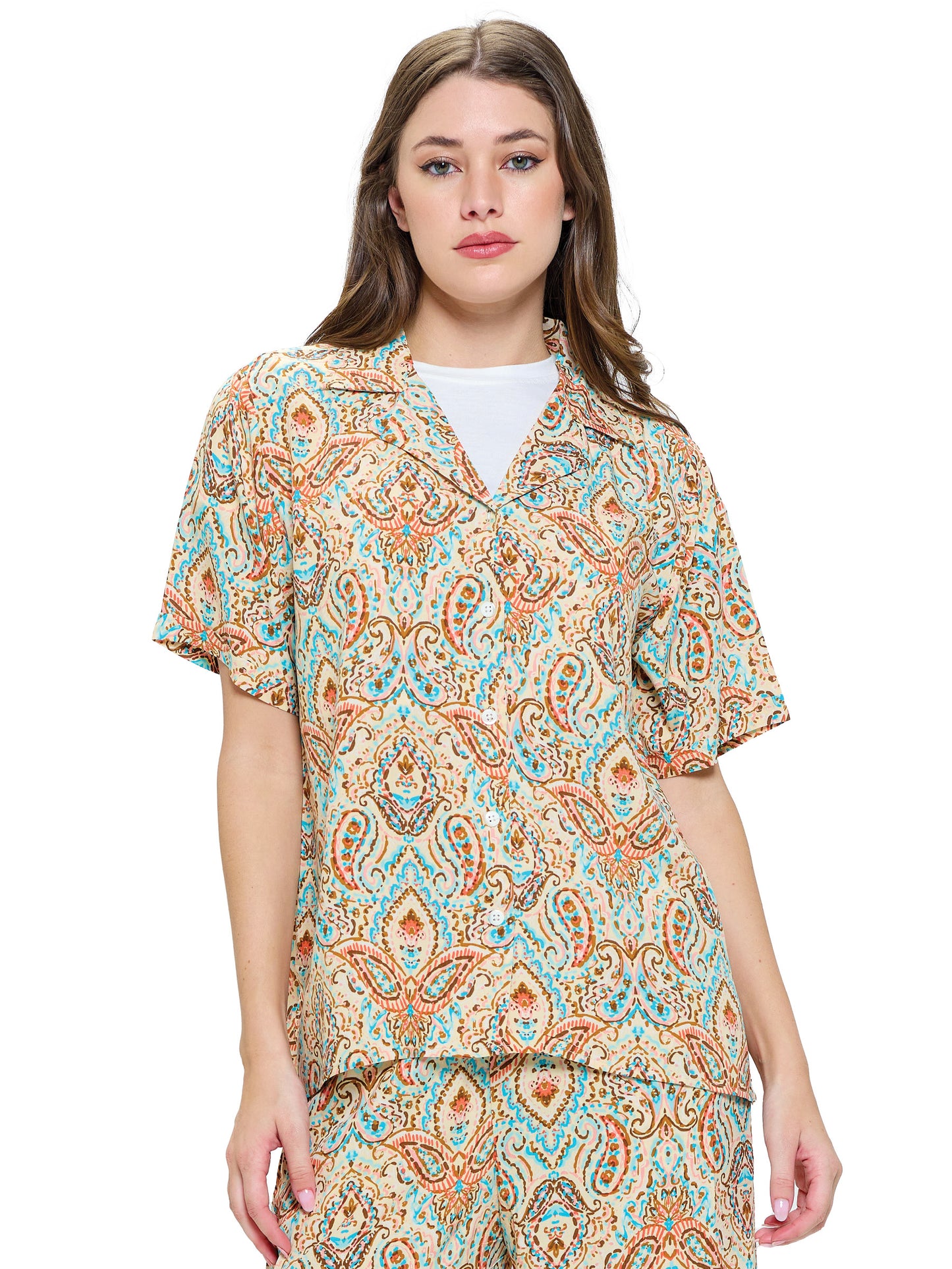 Button up Blouse Paisley Print Multi