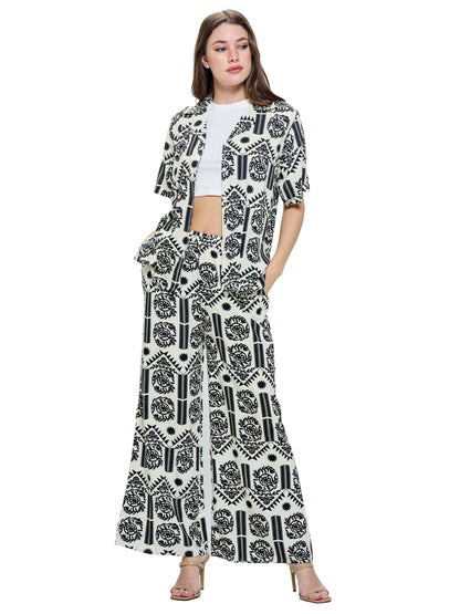 Pants Wide Leg Floral Tribal Print