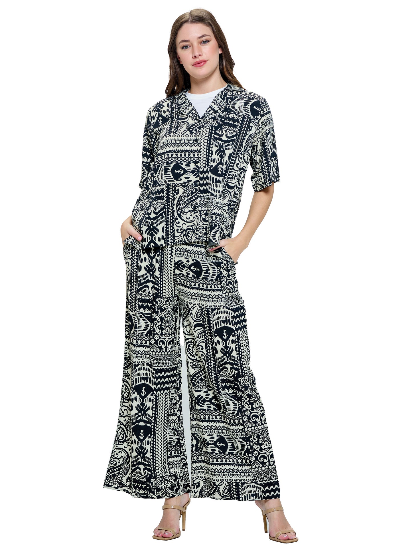 Pants Wide Leg Paisley Print