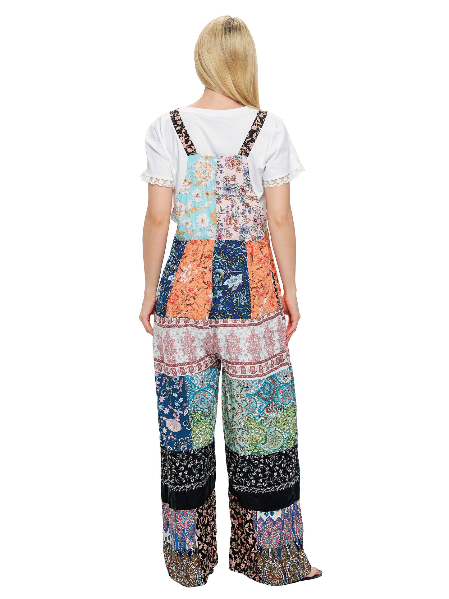 Overall Boho Jumpsuit Patchwork Floral Wide Leg