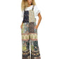 Overall Boho Jumpsuit Patchwork Floral Wide Leg