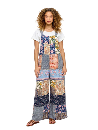 Overall Boho Jumpsuit Patchwork Floral Wide Leg