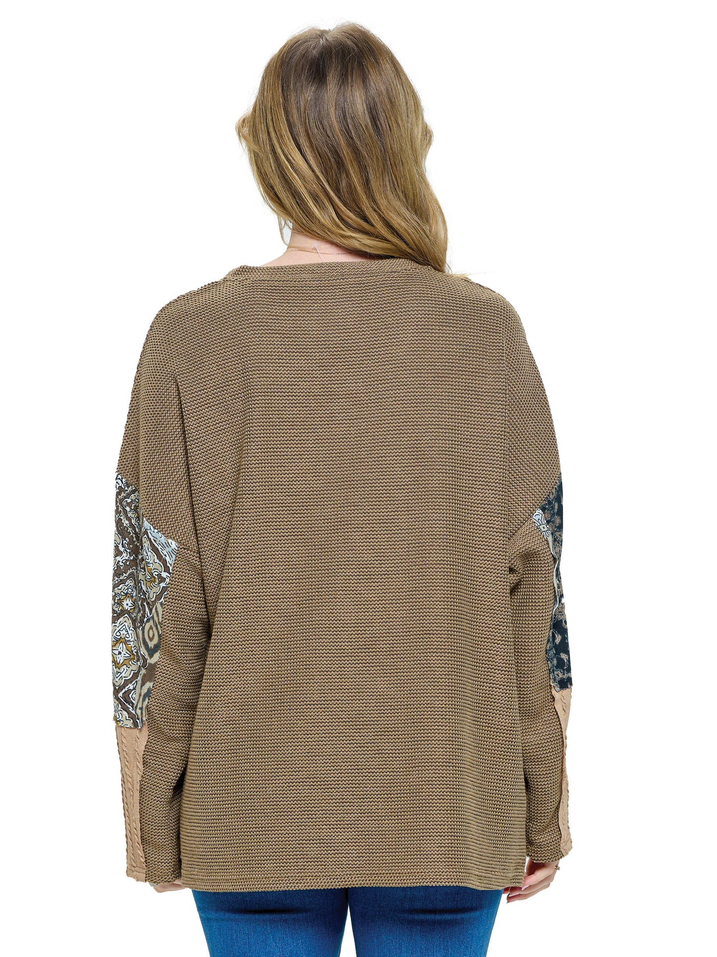 Pullover Top  Boho Patchwork Textured