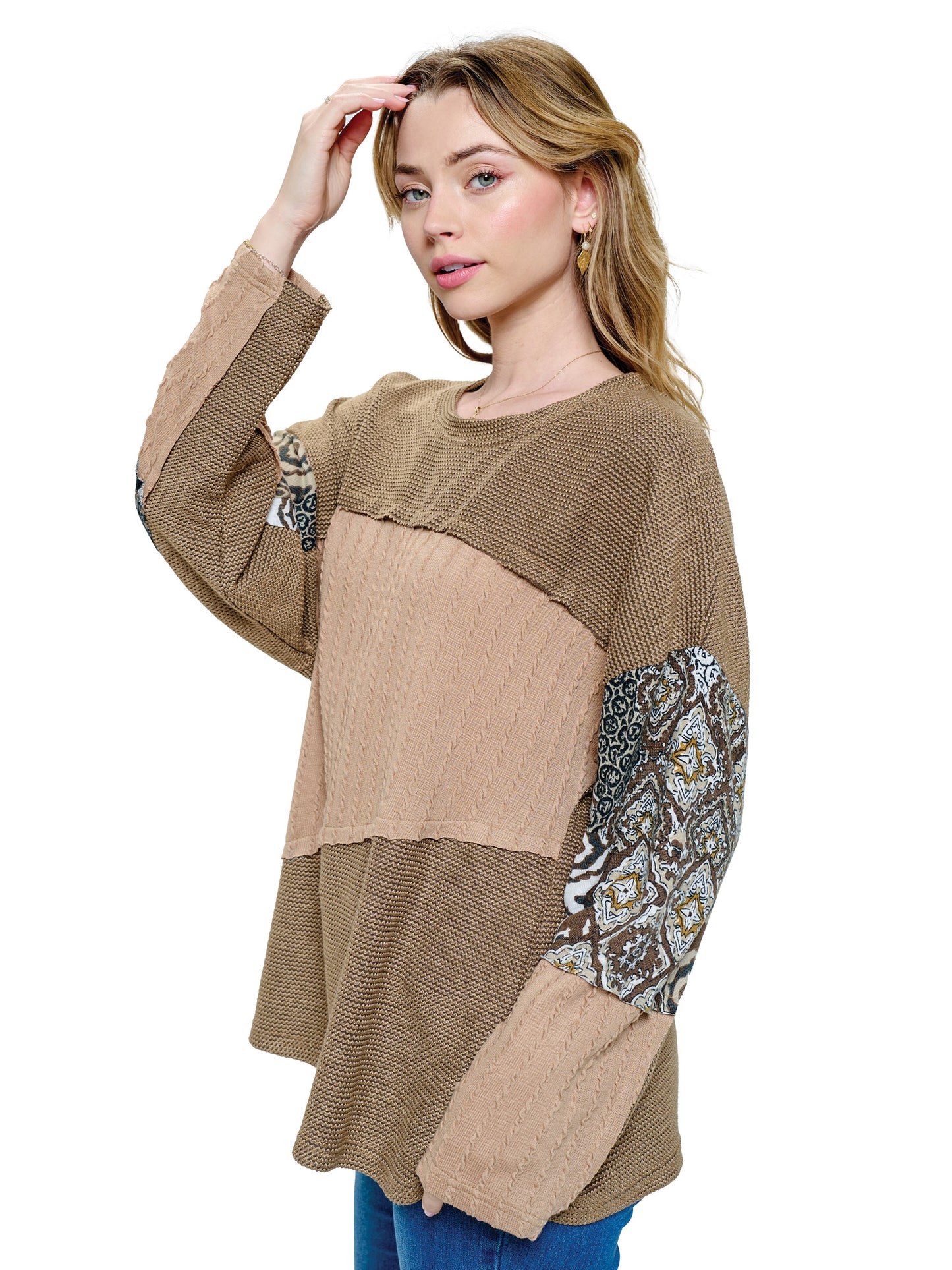 Pullover Top  Boho Patchwork Textured