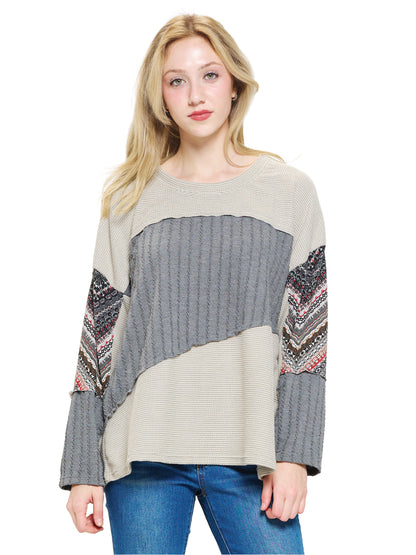 Pullover Top  Boho Patchwork Textured