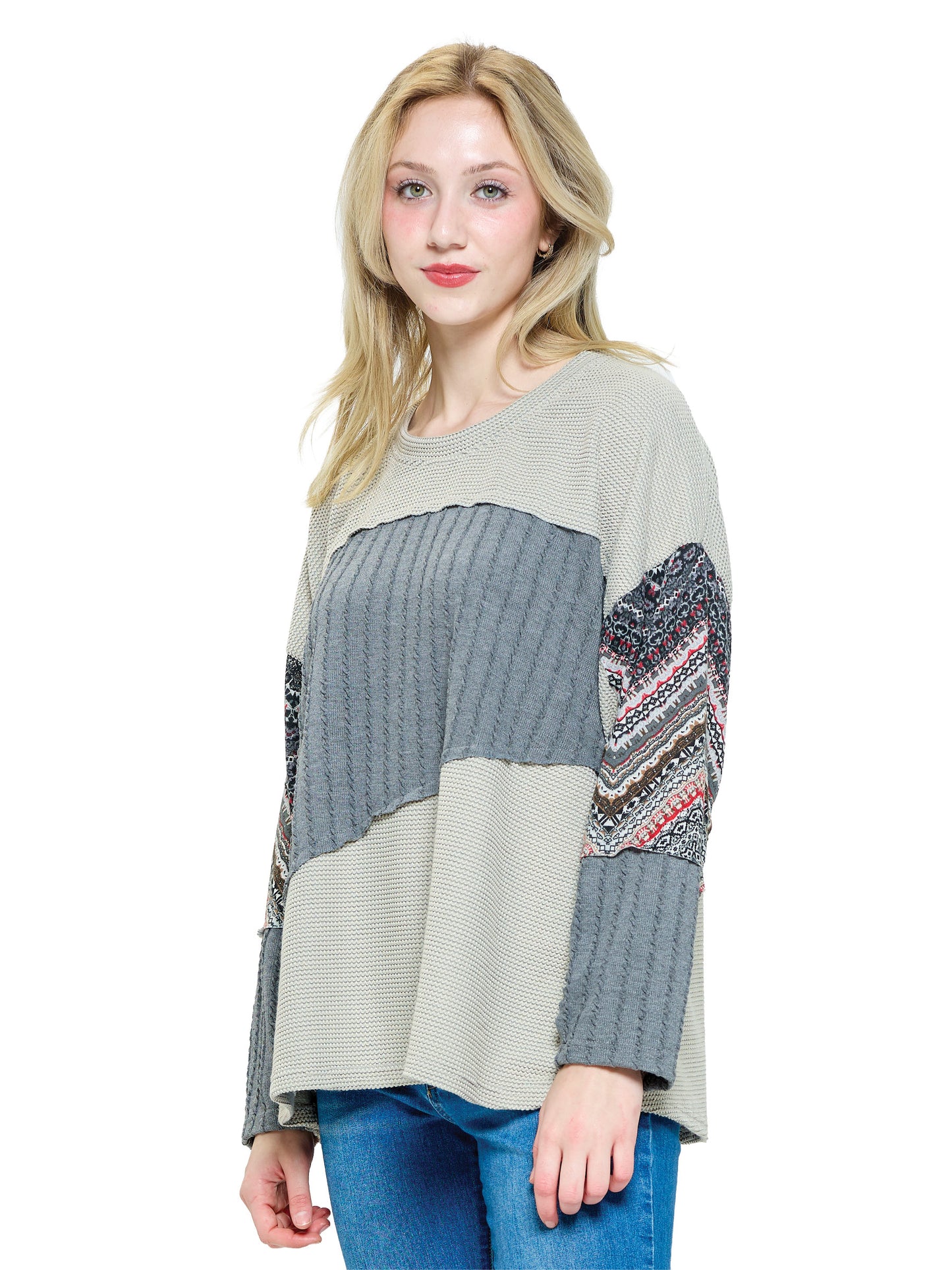 Pullover Top  Boho Patchwork Textured