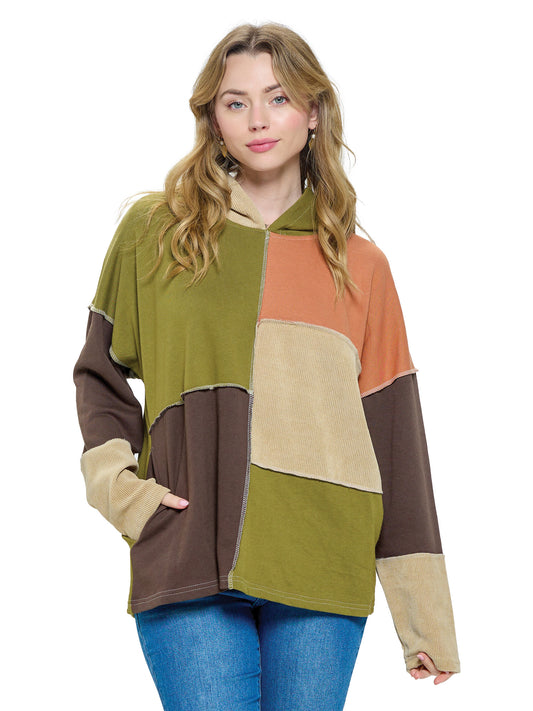 Hoodie Boho Colorblock Patchwork Stitching