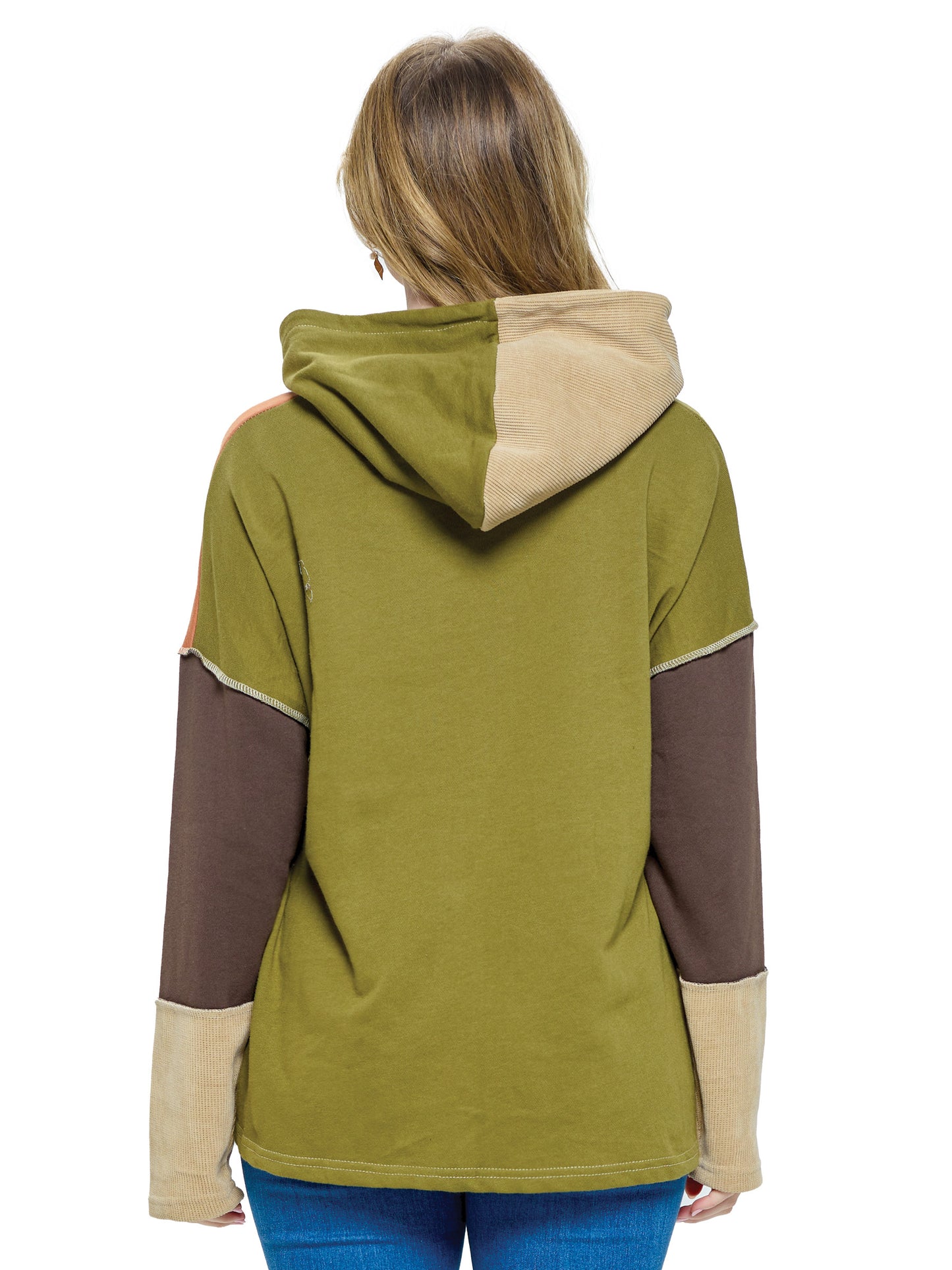 Hoodie Boho Colorblock Patchwork Stitching