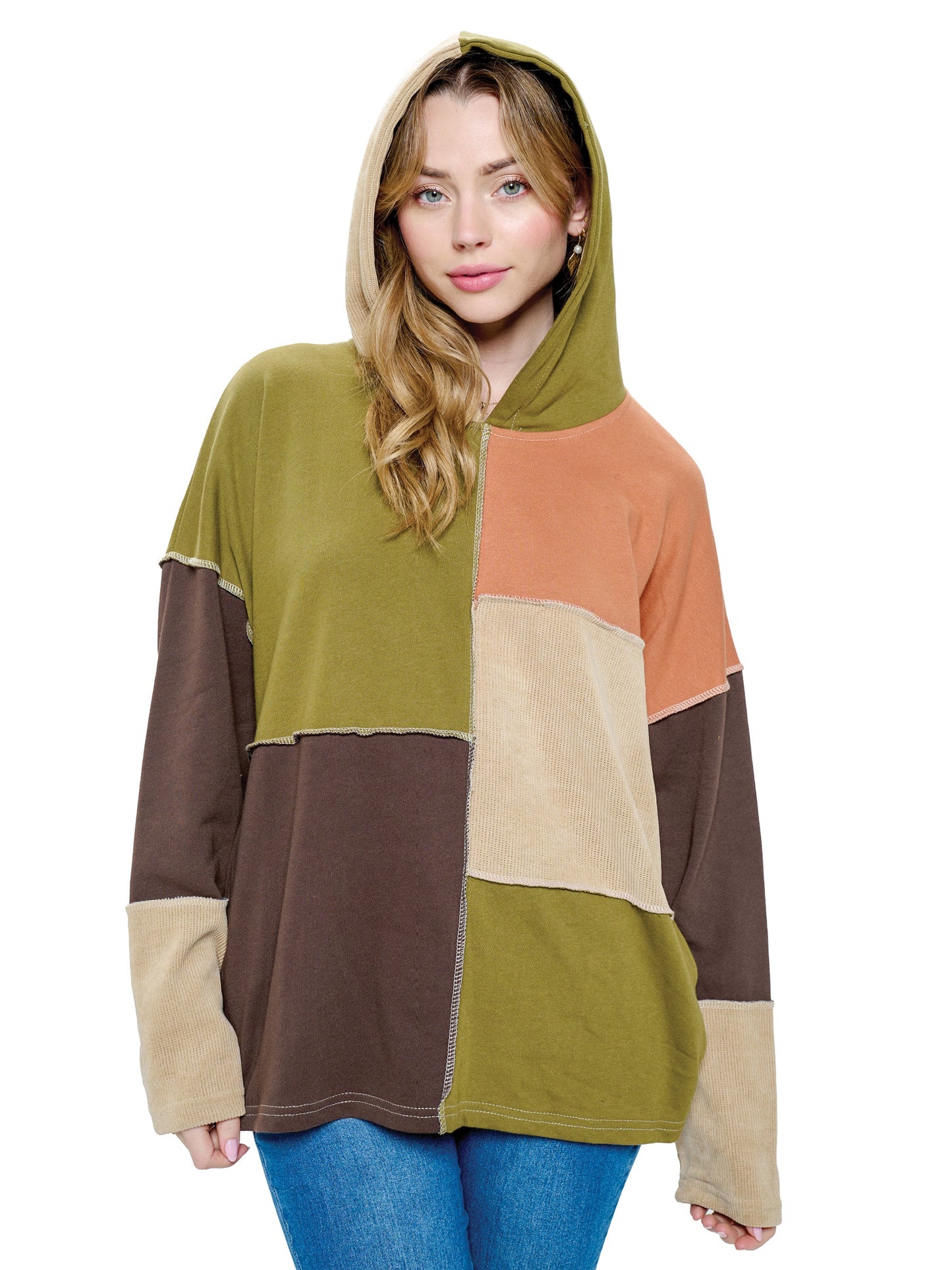 Hoodie Boho Colorblock Patchwork Stitching