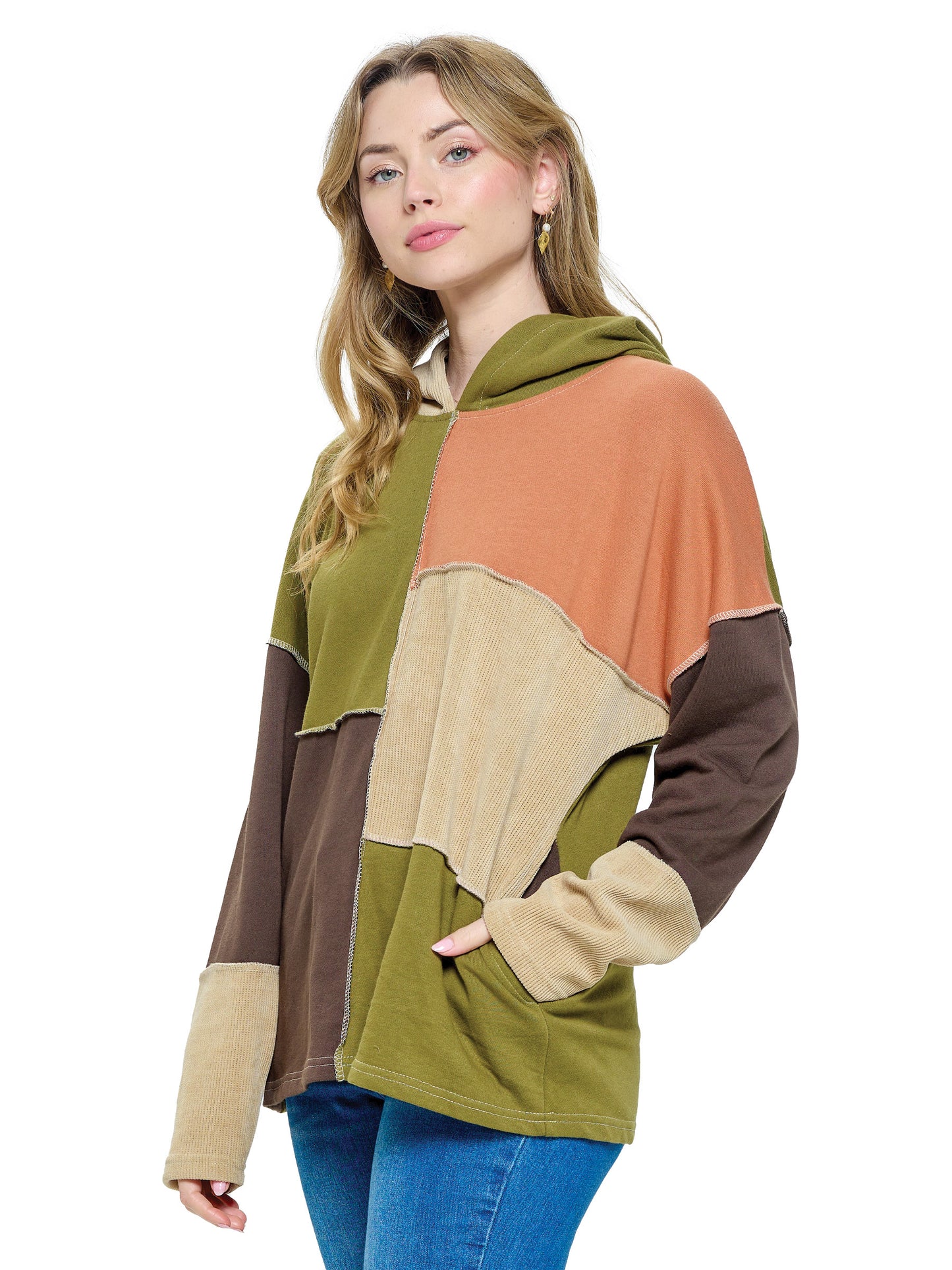 Hoodie Boho Colorblock Patchwork Stitching