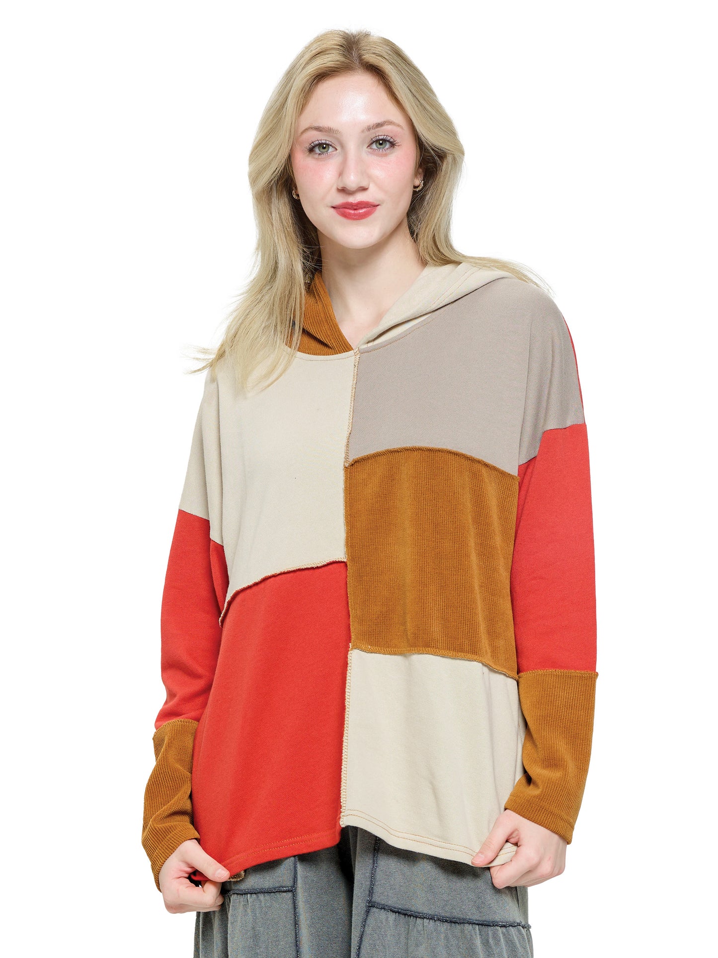 Hoodie Boho Colorblock Patchwork Stitching