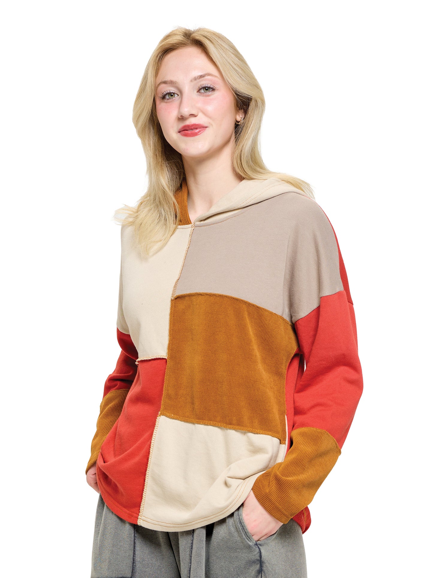 Hoodie Boho Colorblock Patchwork Stitching