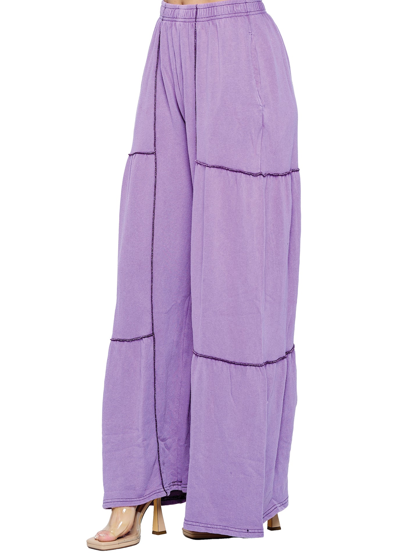 Pants Palazzo Wide Leg Ruffle Vintage Wash