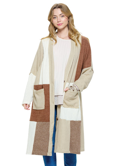 Long Cardigan Knit Colorblock Patchwork