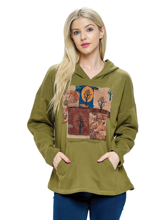 Hoodie Boho Patchwork Tree of Life Mushroom