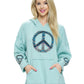 Hoodie Boho Peace Sign Patch Loose Fit