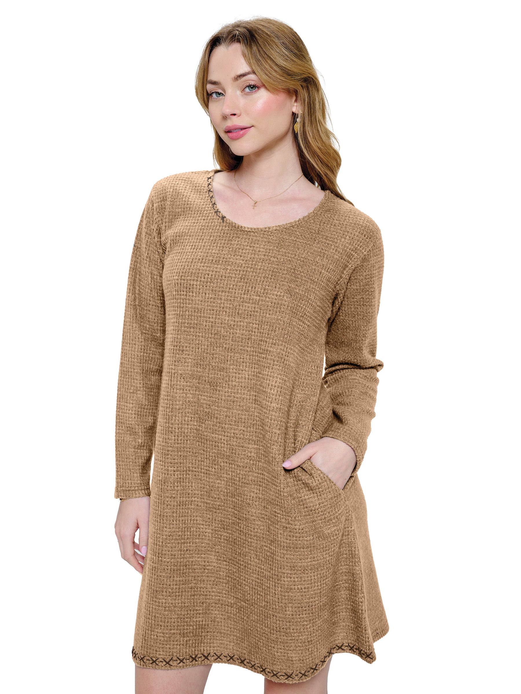 Dress Cozy Ribbed hand stich Accents Pockets Yaknyetiretail Dress Cozy Ribbed hand stich Accents Pockets Yaknyetiretail