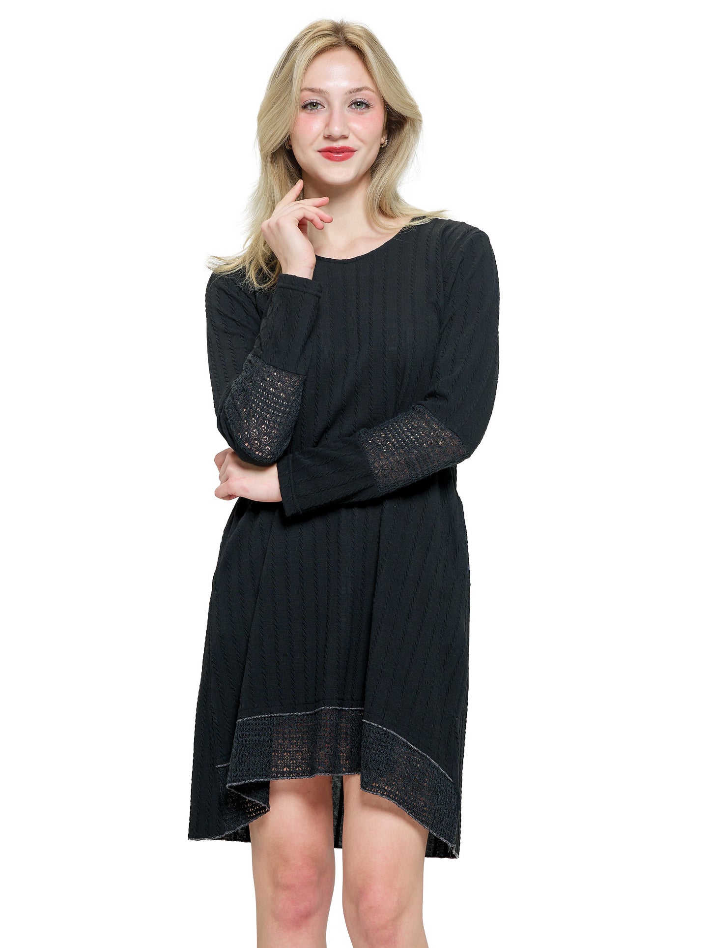 Dress Casual Ribbed Knit Mesh Applique Pockets