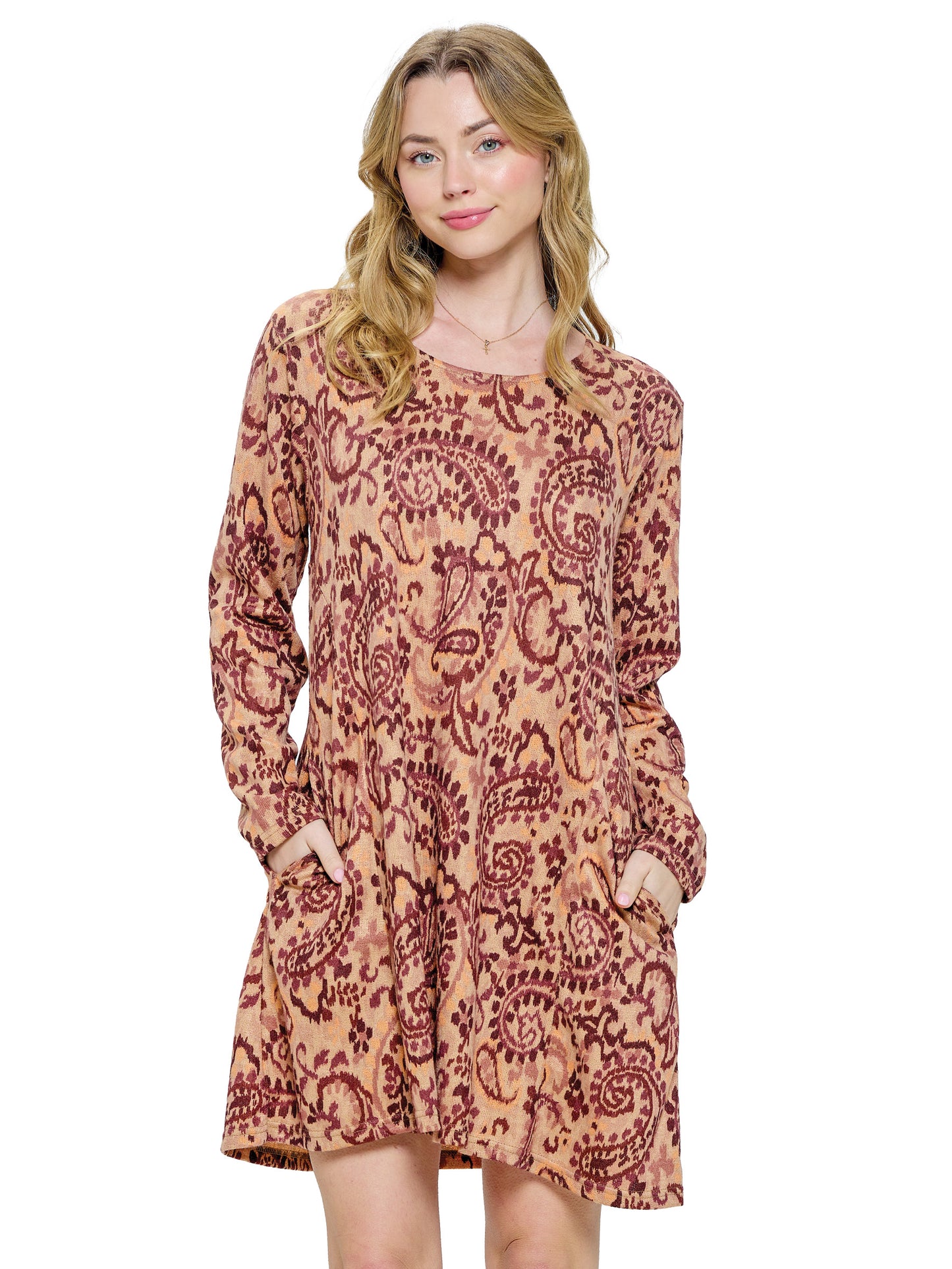 Dress Boho Paisley Print Pockets