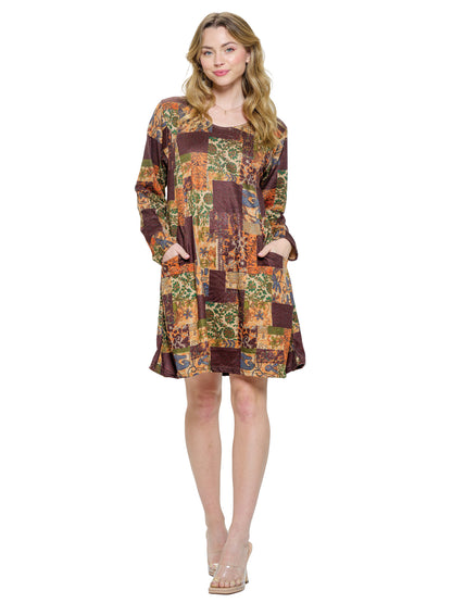 Dress Boho Floral Patchwork Print Pockets