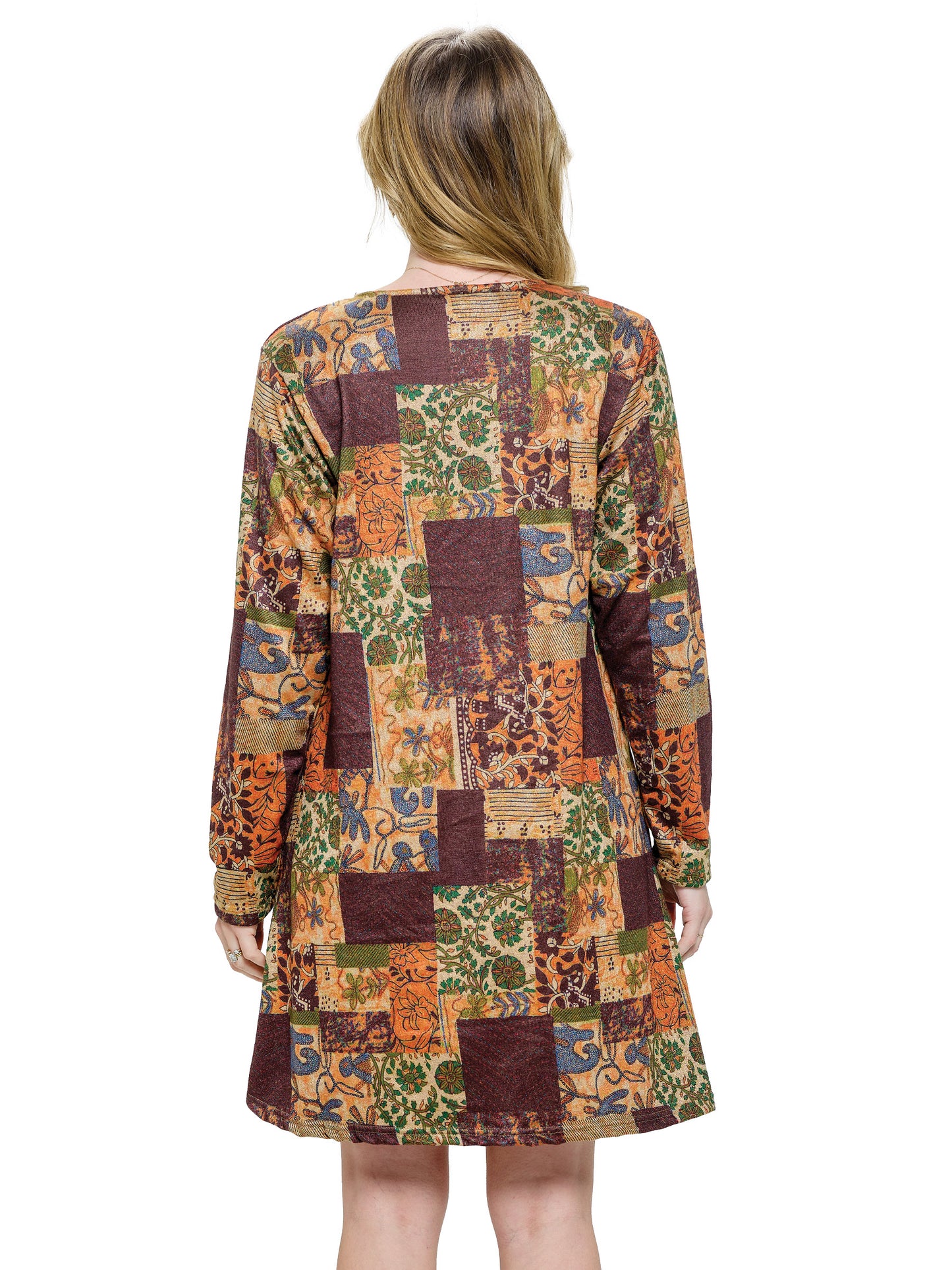 Dress Boho Floral Patchwork Print Pockets