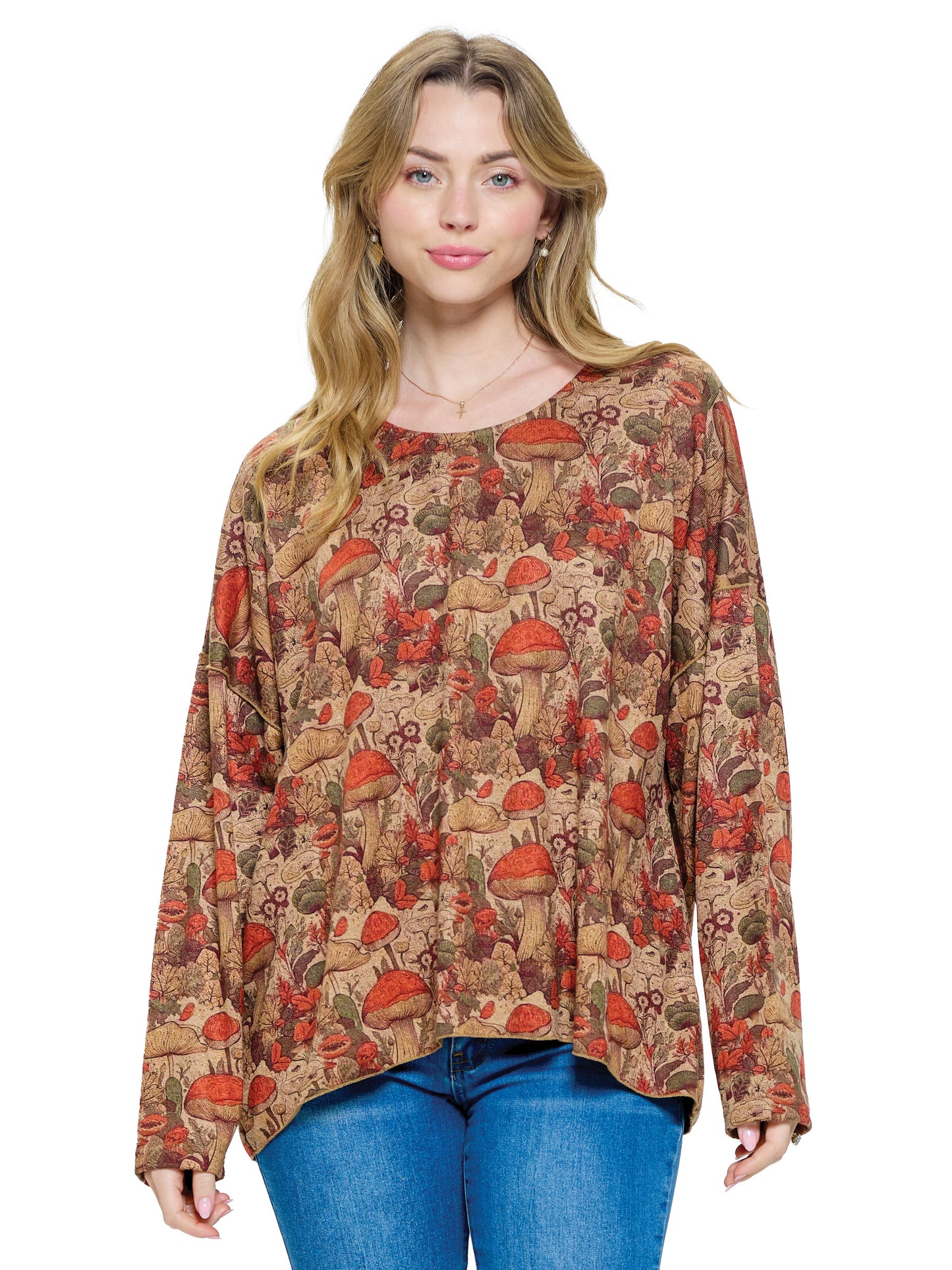 Pullover Top Loose Fit Mushroom Nature