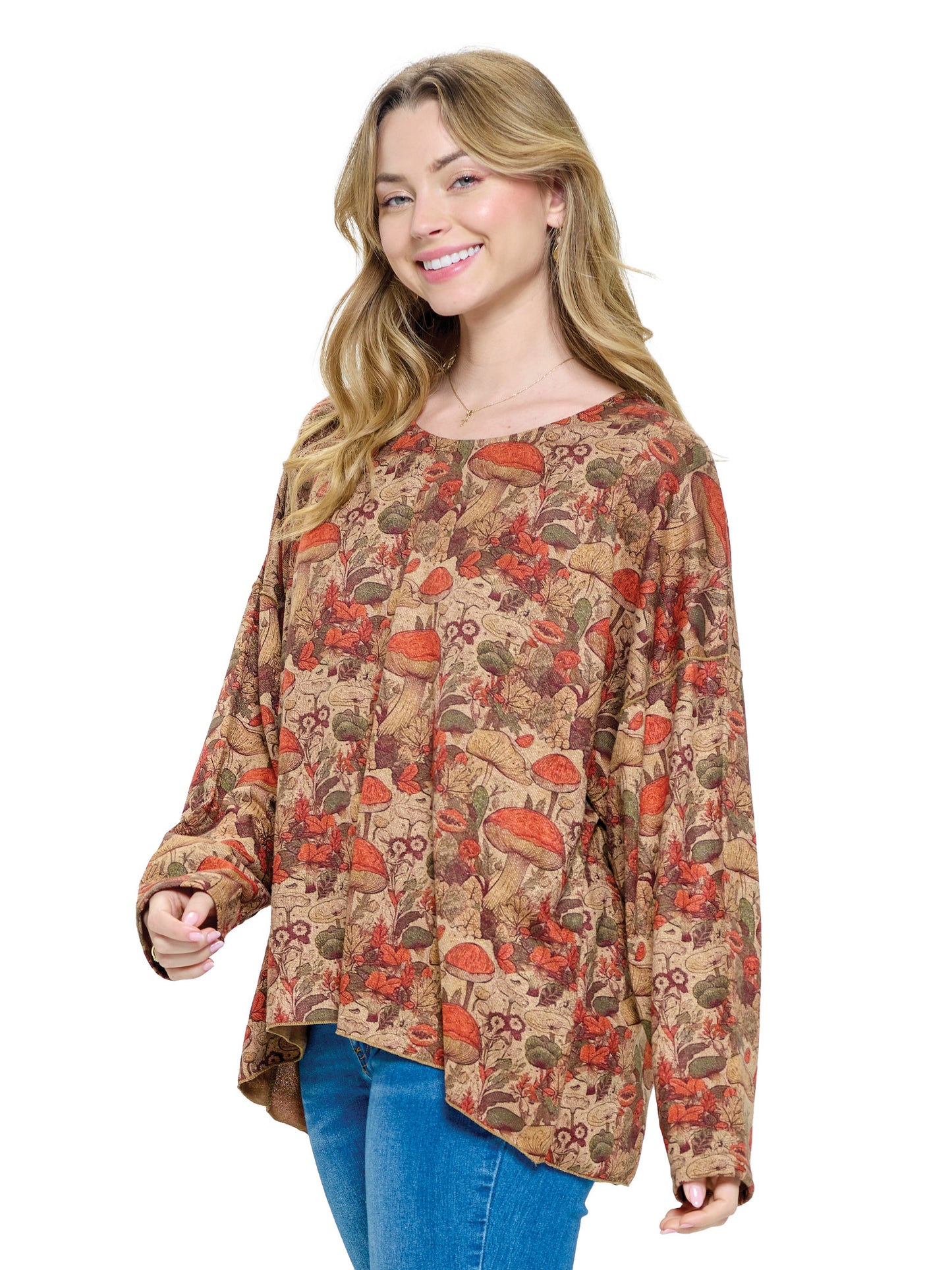 Pullover Top Loose Fit Mushroom Nature