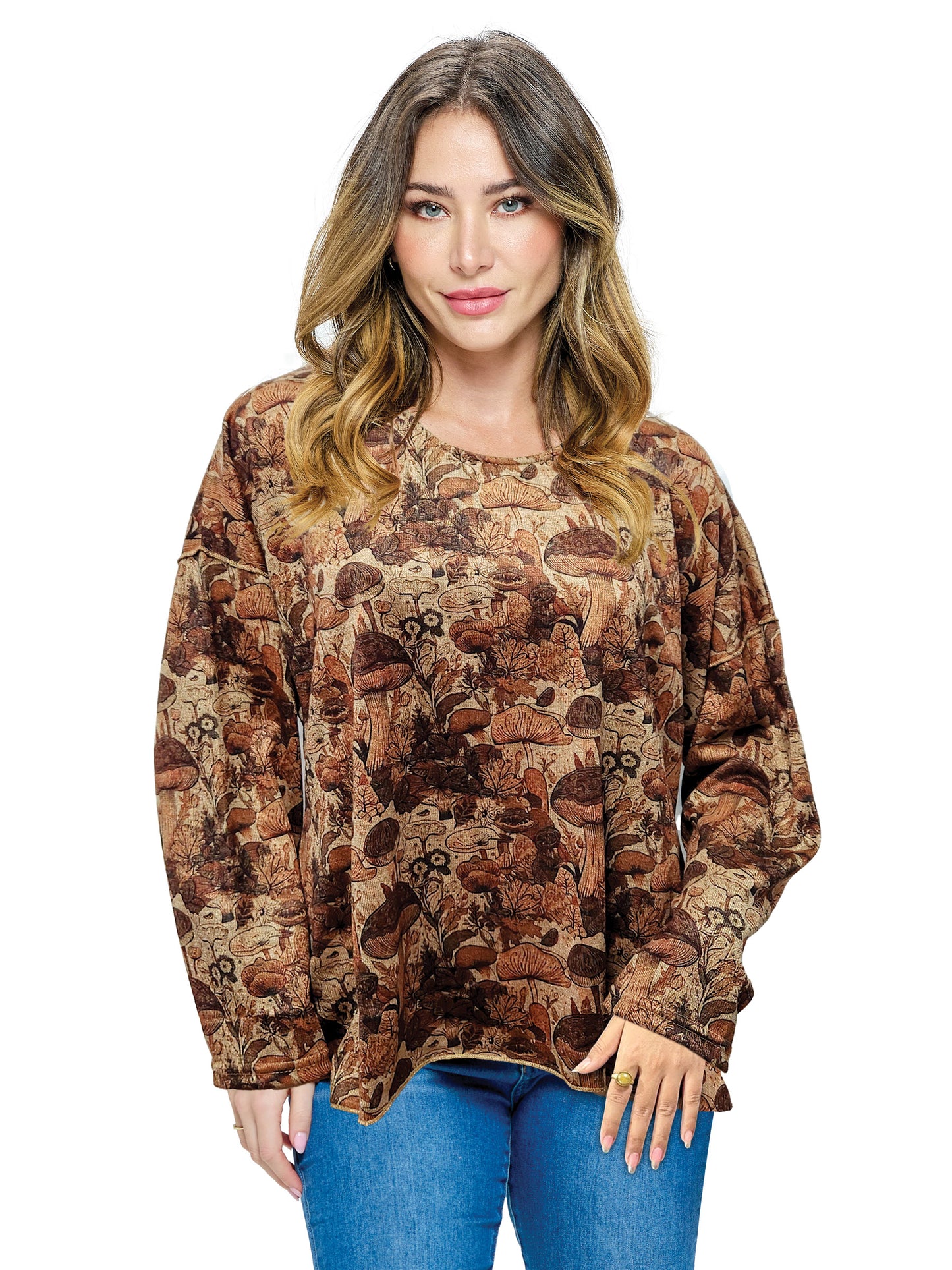 Pullover Top Loose Fit Mushroom Nature