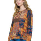 Pullover Top Patchwork Print Multicolor Paisley