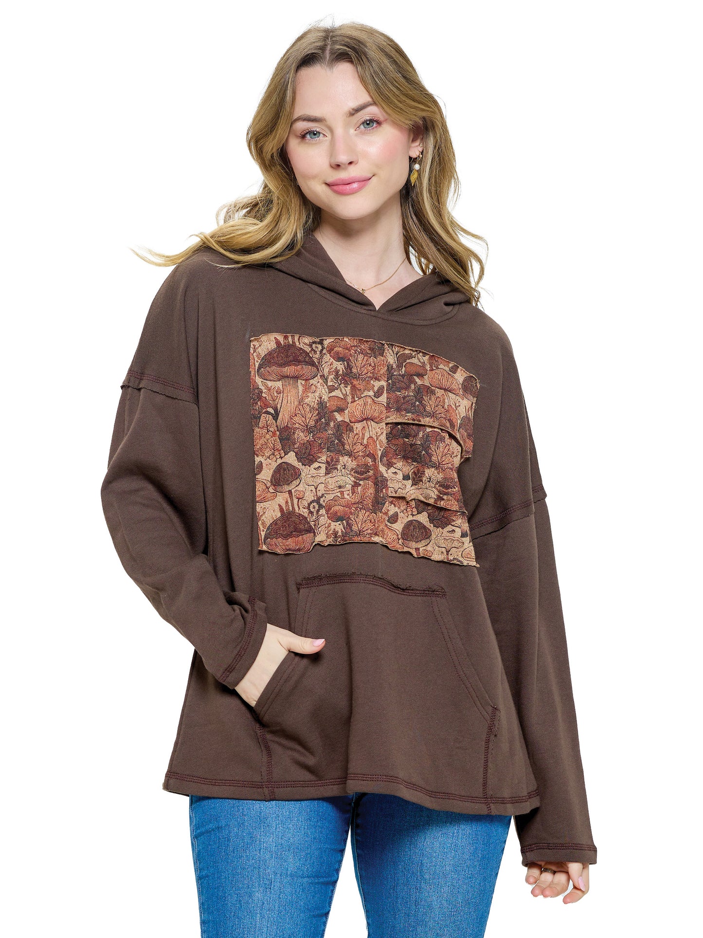 Hoodie Patchwork Art Mushroom Loose Fit